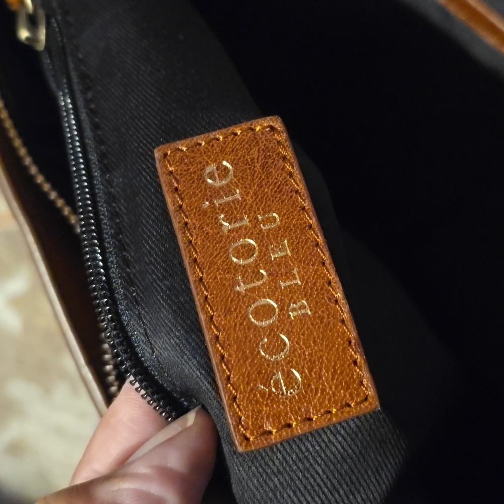 Brown Leather Tote Bag with Fringe and Pattern - Picture 10 of 14
